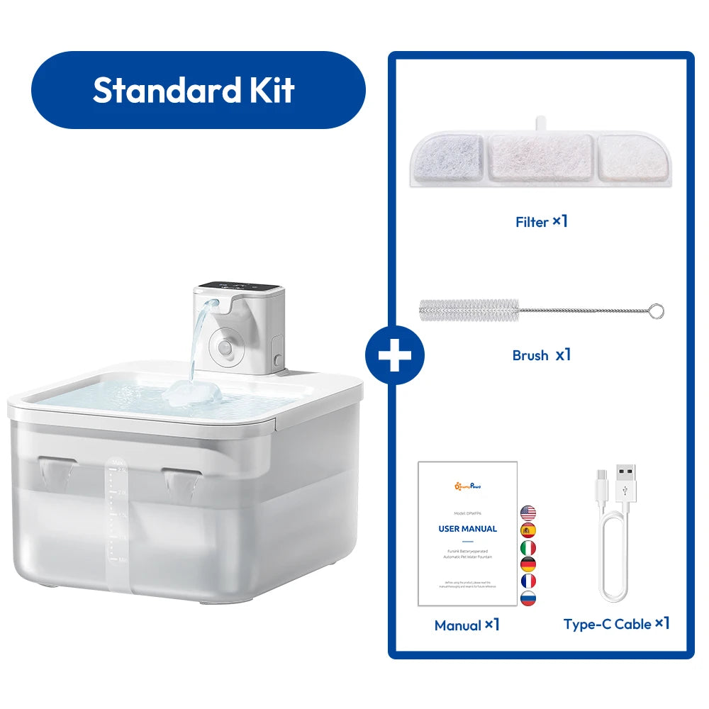 2.5L Wireless Cat Water Fountain Battery Operated Automatic Pet Water Fountain with Motion Sensor Dog Water Dispenser