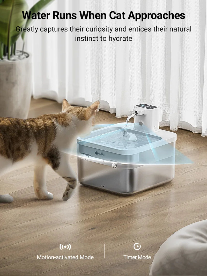 2.5L Wireless Cat Water Fountain Battery Operated Automatic Pet Water Fountain with Motion Sensor Dog Water Dispenser