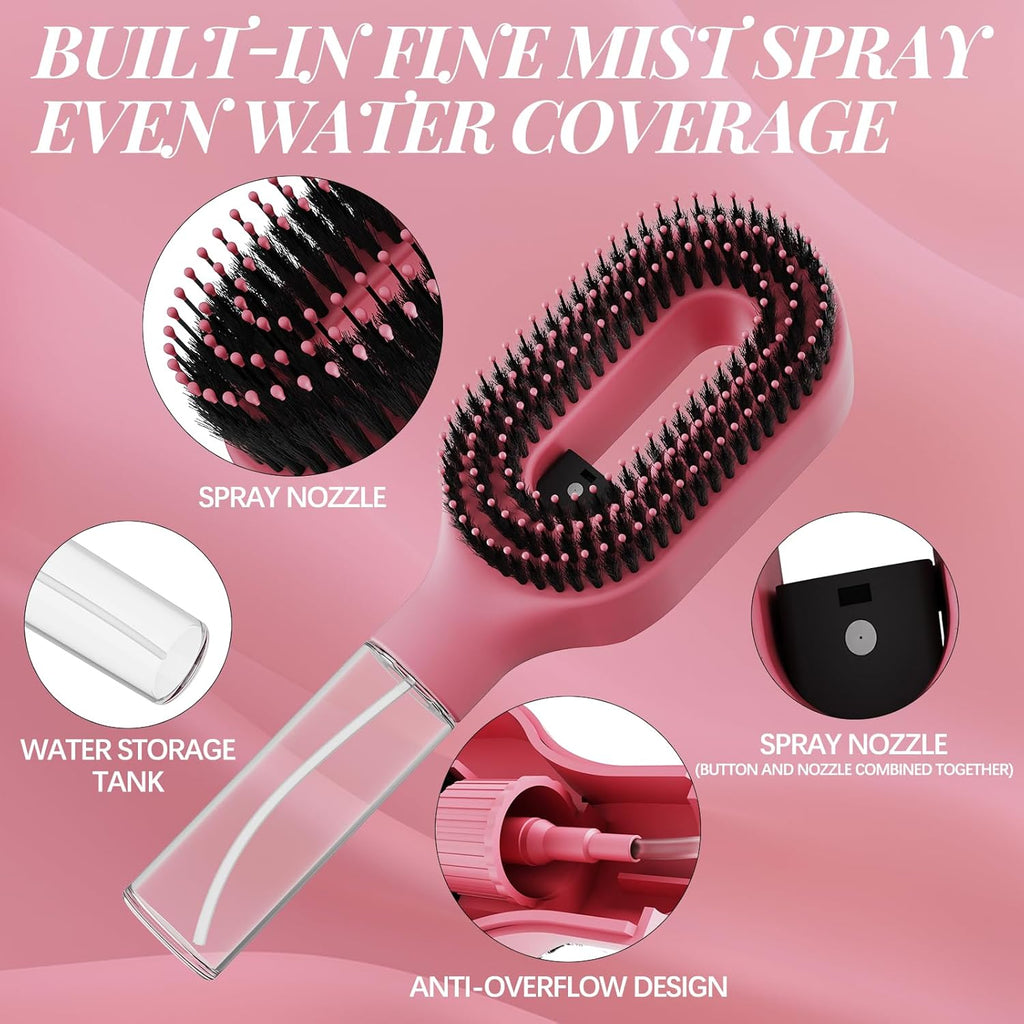 Curl Refresh Detangling Brush with Fine Mist Spray | Anti-Breakage & Frizz Control for Curly Hair | Wet or Dry Styling | Travel Friendly(1, Pink)